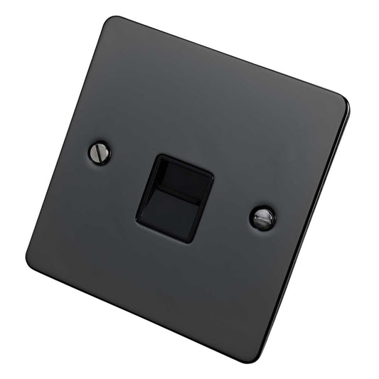 Schneider GET Ultimate Flat Plate 1 Gang Secondary Telephone Socket Black Insert Black Nickel