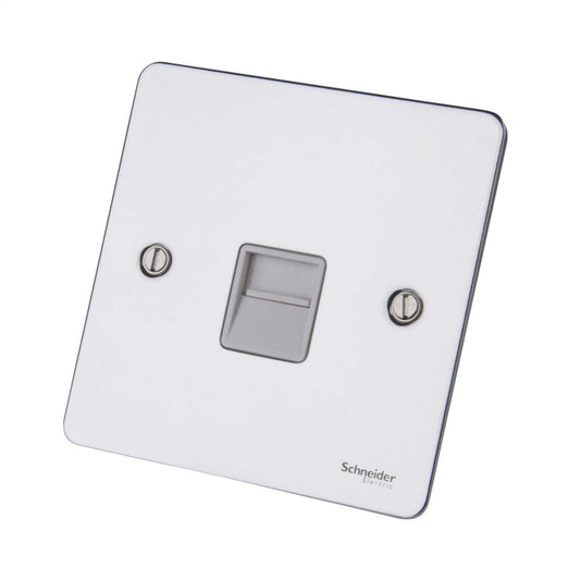 Schneider GET Ultimate 1 Gang Secondary Telephone Socket White Insert Polished Chrome