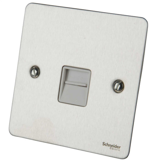 Schneider GET Ultimate Flat Plate 1 Gang Secondary Telephone Socket White Insert Stainless Steel