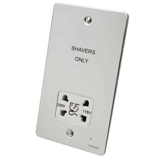 Schneider GET Ultimate Dual Voltage Shaver Socket White Insert Polished Chrome