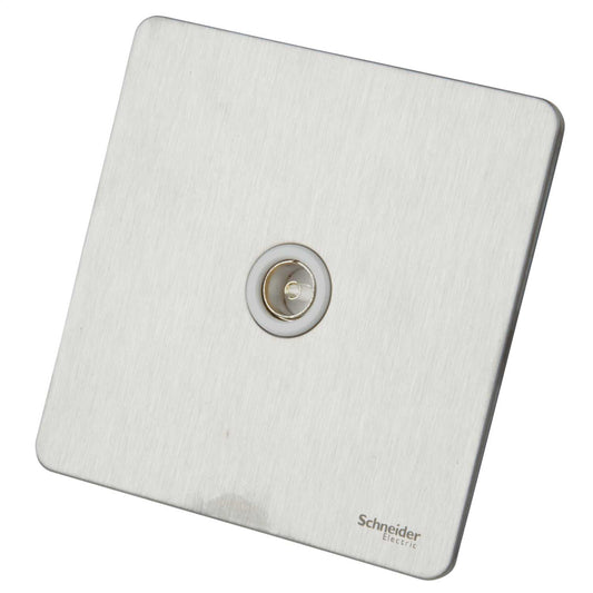 Schneider GET Ultimate 1 Gang Screwless Coax Socket White Insert Stainless Steel