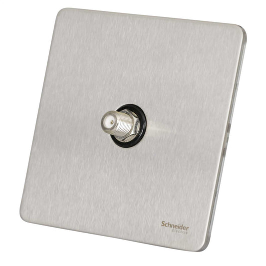 Schneider GET Ultimate 1 Gang Screwless Satellite Socket Black Insert Stainless Steel