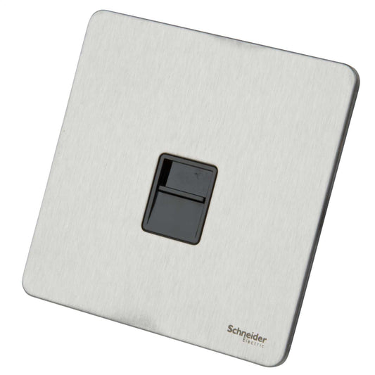 Schneider GET Ultimate 1 Gang Screwless Master Telephone Socket Black Insert Stainless Steel