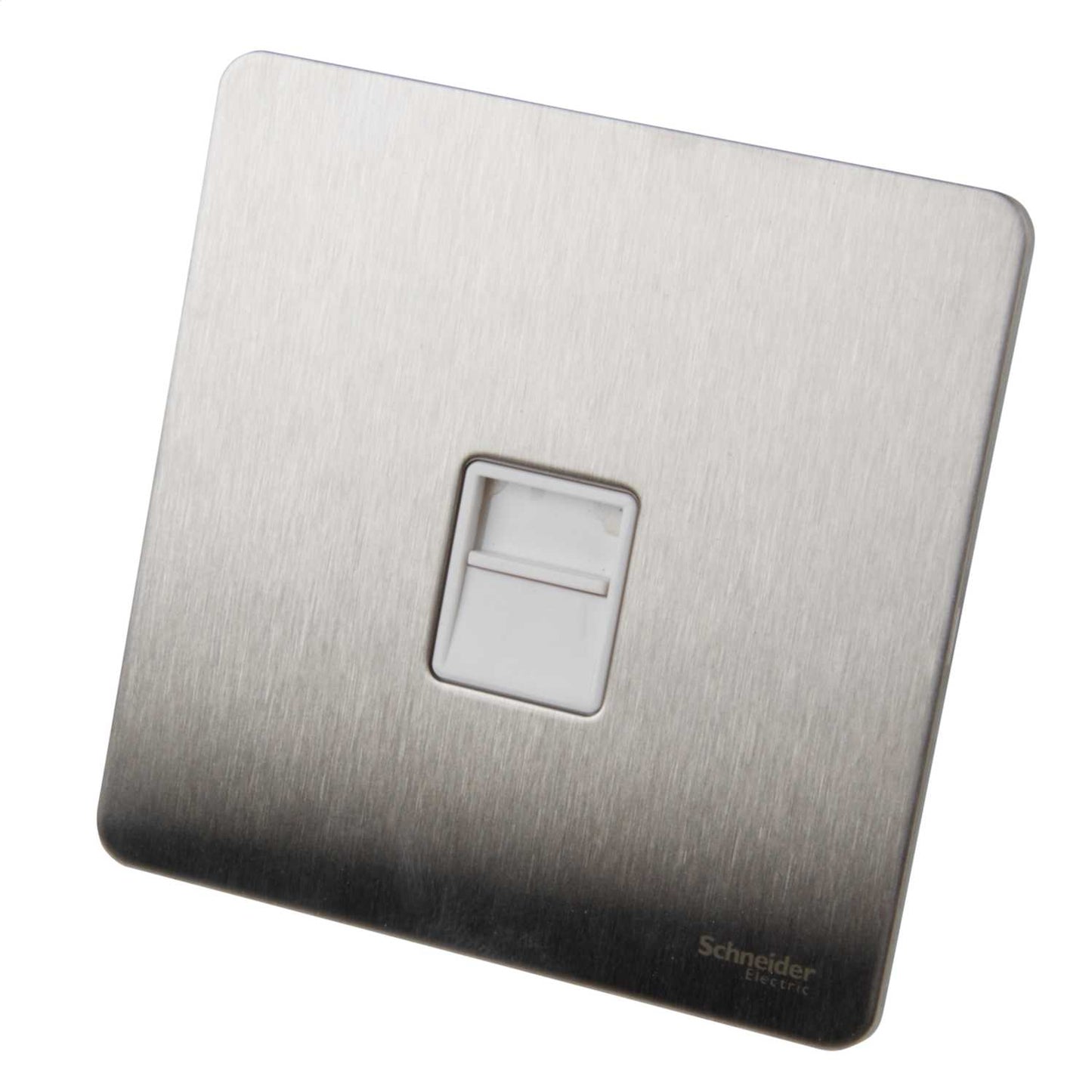 Schneider GET Ultimate 1 Gang Screwless Secondary Telephone Socket White Insert Stainless Steel