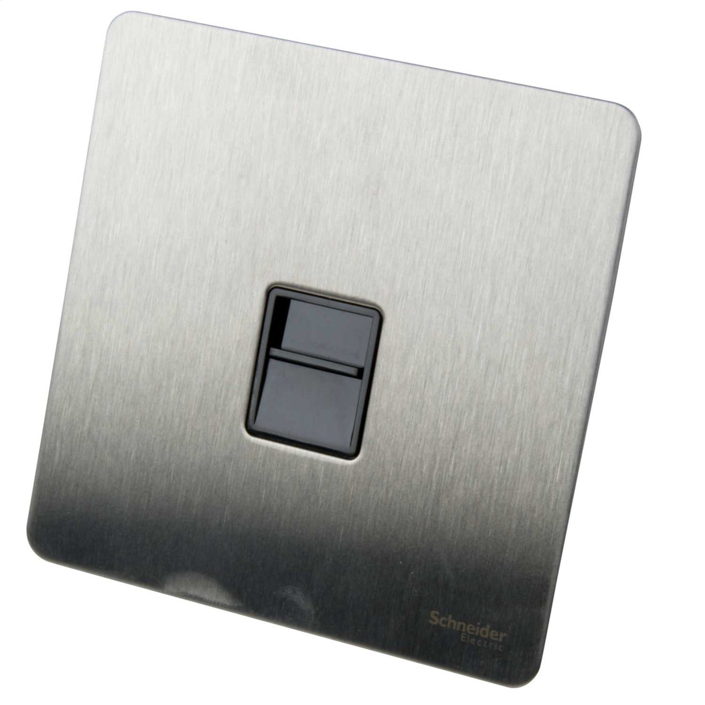 Schneider GET Ultimate 1 Gang Screwless Secondary Telephone Socket Black Insert Stainless Steel