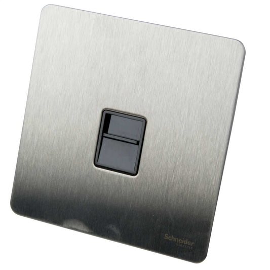 Schneider GET Ultimate 1 Gang Screwless Secondary Telephone Socket Black Insert Stainless Steel