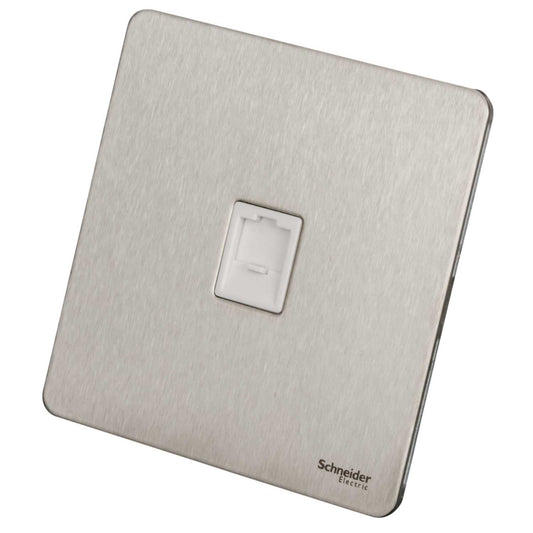 Schneider GET Ultimate 1 Gang Screwless RJ45 Data Socket White Insert Stainless Steel
