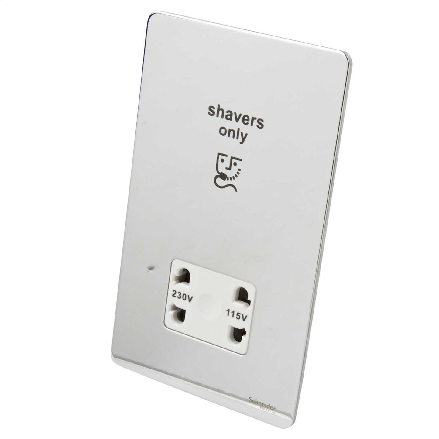 Schneider GET Ultimate Dual Voltage Screwless Shaver Socket White Insert Polished Chrome