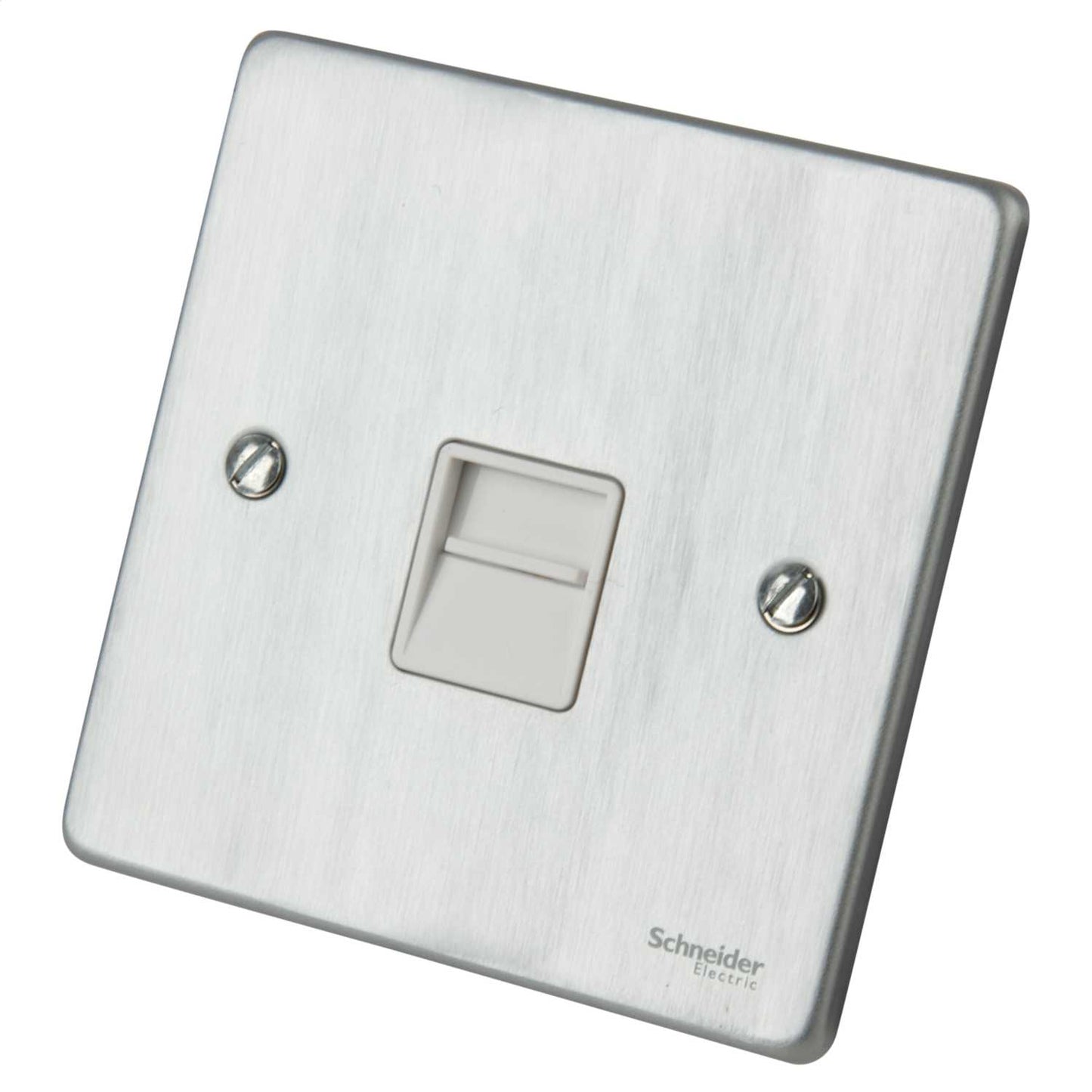 Schneider GET Ultimate 1 Gang Secondary Telephone Socket White Insert Brushed Chrome