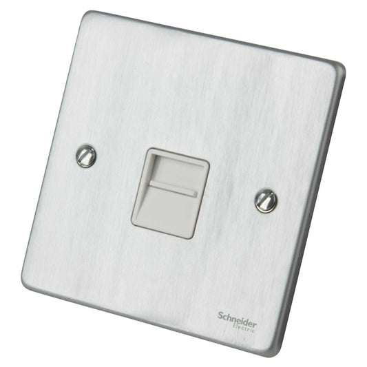 Schneider GET Ultimate 1 Gang Secondary Telephone Socket White Insert Brushed Chrome