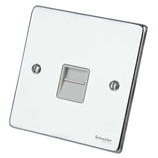 Schneider GET Ultimate 1 Gang Slave Telephone Socket Polished Chrome White Insert