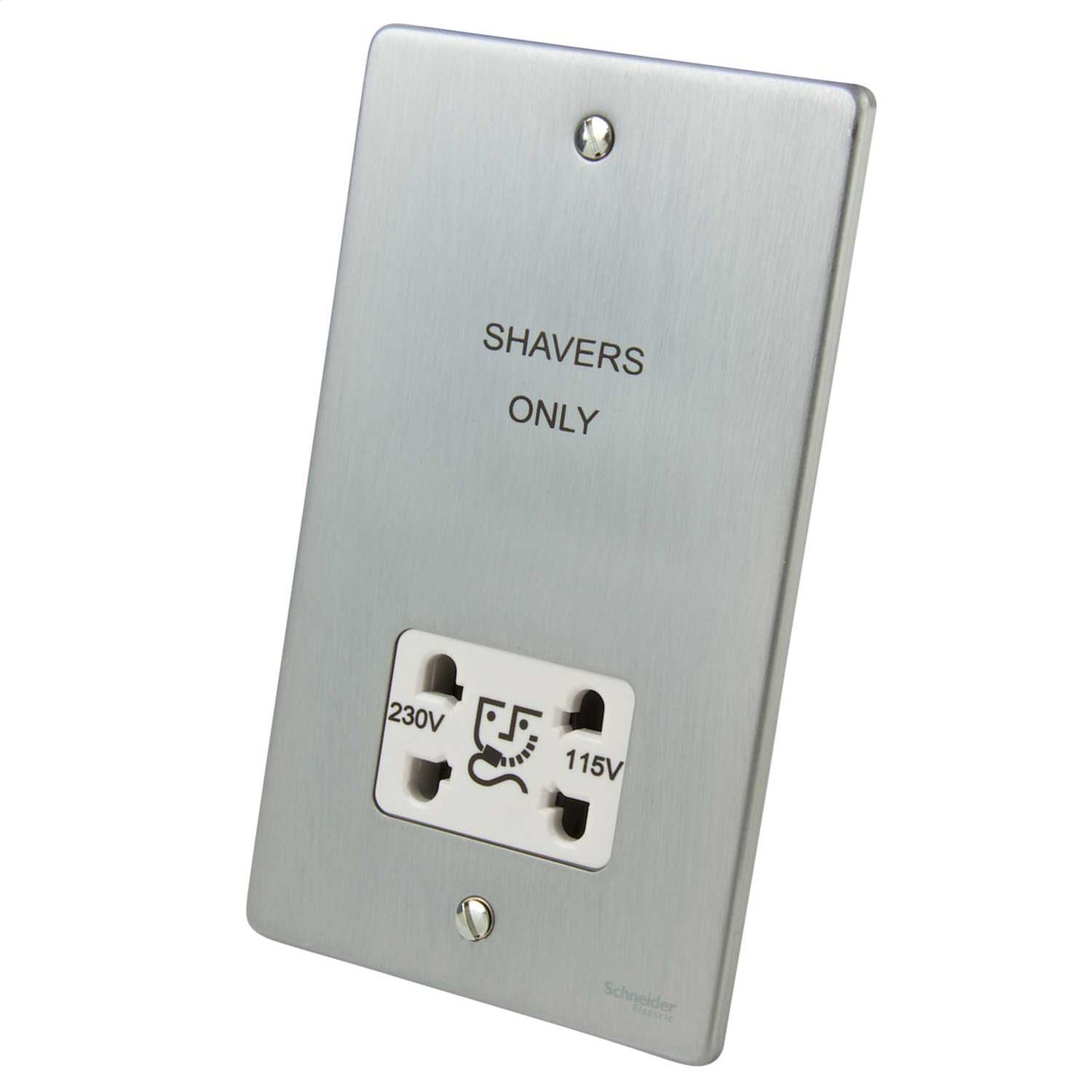 Schneider GET Ultimate Dual Voltage Shaver Socket White Insert Brushed Chrome