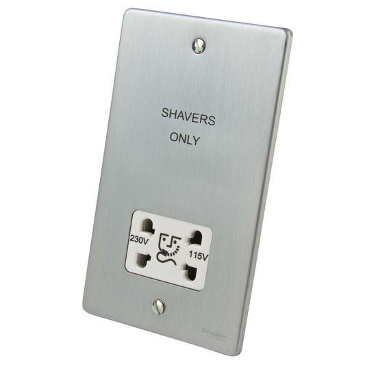 Schneider GET Ultimate Dual Voltage Shaver Socket White Insert Brushed Chrome