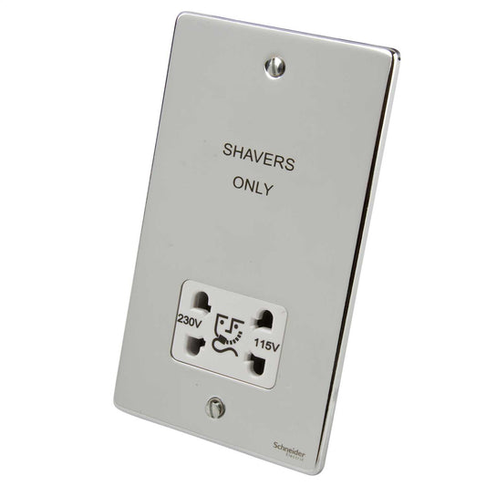 Schneider GET Ultimate Dual Voltage Shaver Socket Polished Chrome White Insert