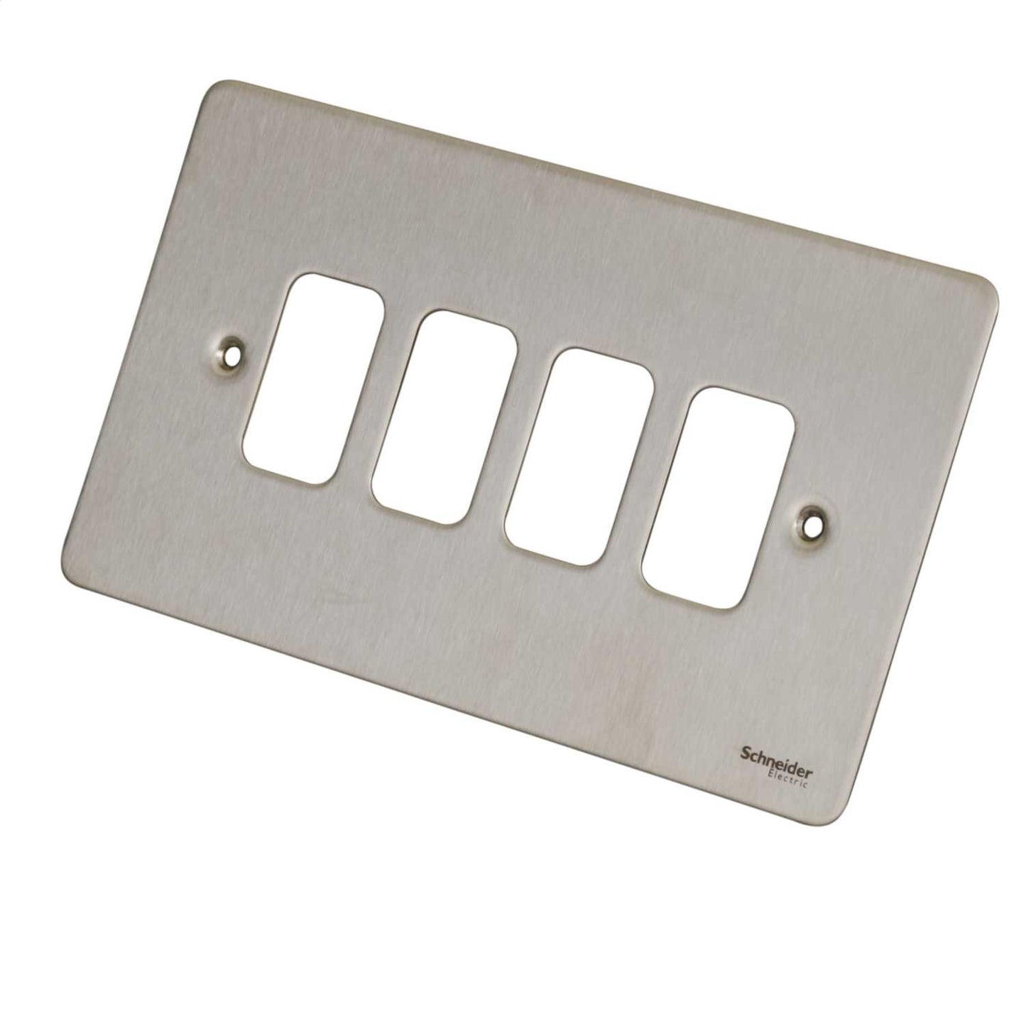 Schneider GET Ultimate Flat Plate 4 Gang Grid Front Plate Stainless Steel