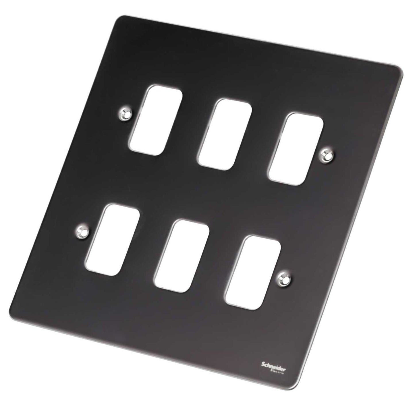 Schneider GET Ultimate Flat Plate 6 Gang Grid Front Plate Black Nickel
