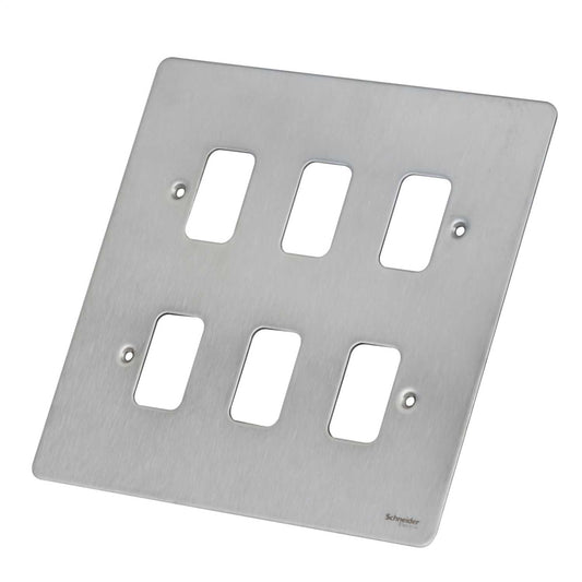 Schneider GET Ultimate 6 Gang Screwless Grid Front Plate Stainless Steel
