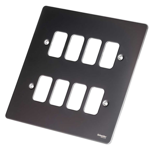 Schneider GET Ultimate Flat Plate 8 Gang Grid Front Plate Black Nickel