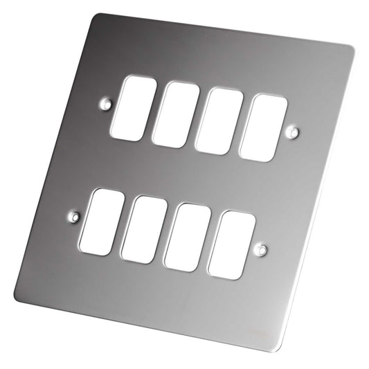 Schneider GET Ultimate Flat Plate 8 Gang Grid Front Plate Mirror Steel