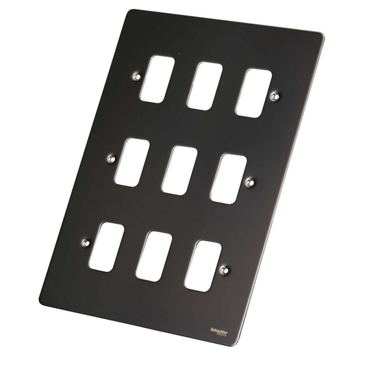 Schneider GET Ultimate Flat Plate 9 Gang Grid Front Plate Black Nickel