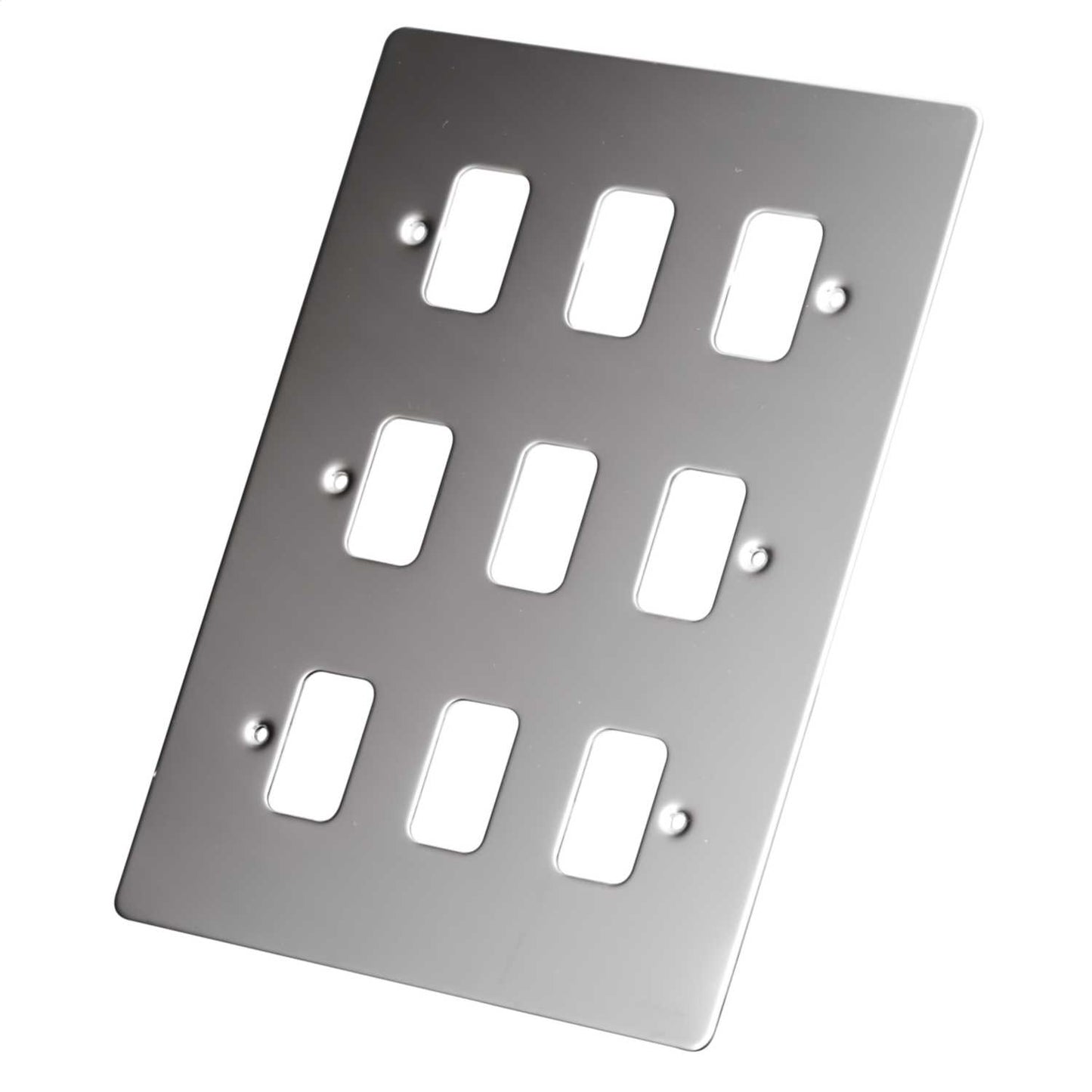 Schneider GET Ultimate Flat Plate 9 Gang Grid Front Plate Mirror Steel