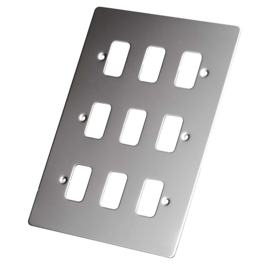 Schneider GET Ultimate Flat Plate 9 Gang Grid Front Plate Mirror Steel