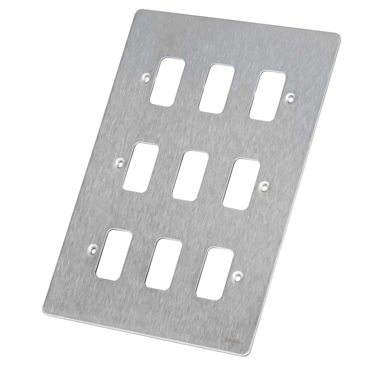 Schneider GET Ultimate Flat Plate 9 Gang Grid Front Plate Stainless Steel