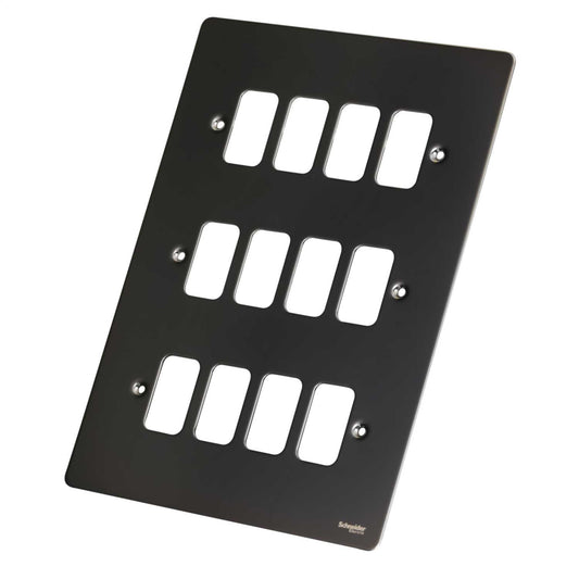 Schneider GET Ultimate Flat Plate 12 Gang Grid Front Plate Black Nickel