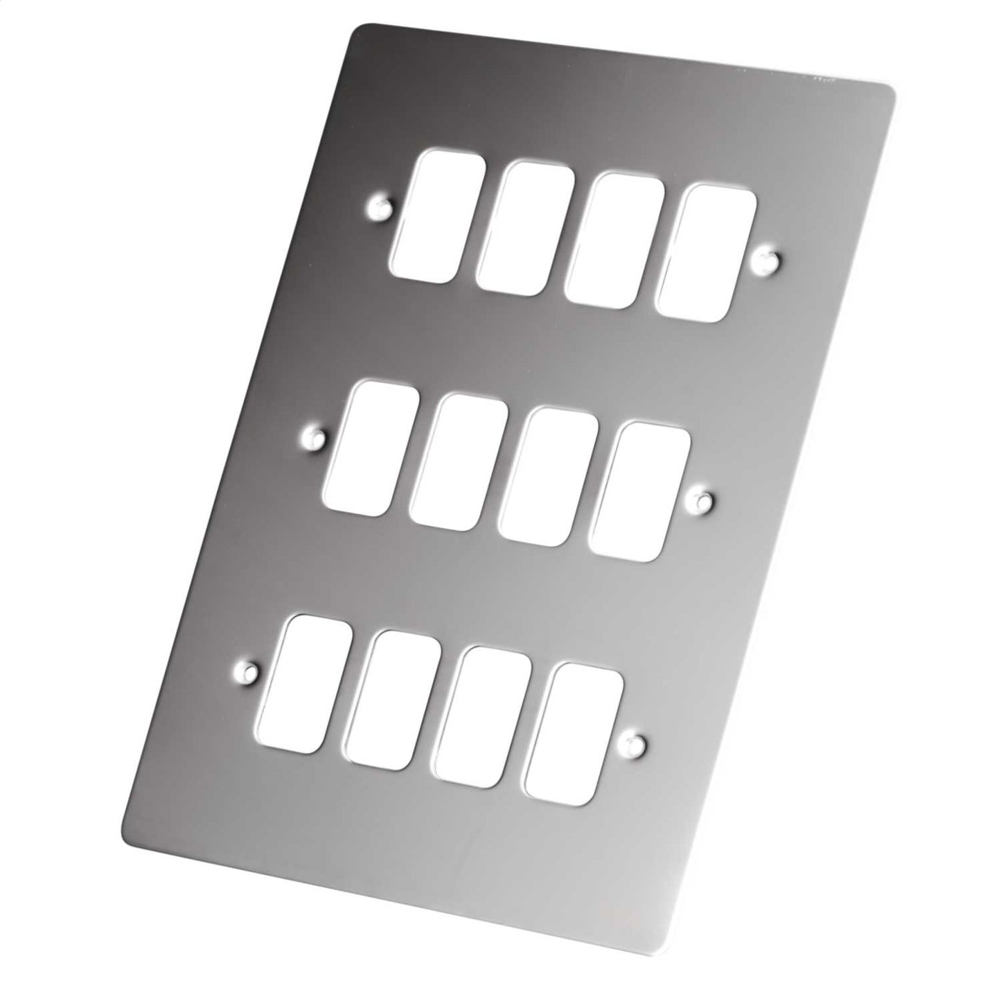 Schneider GET Ultimate Flat Plate 12 Gang Grid Front Plate Mirror Steel