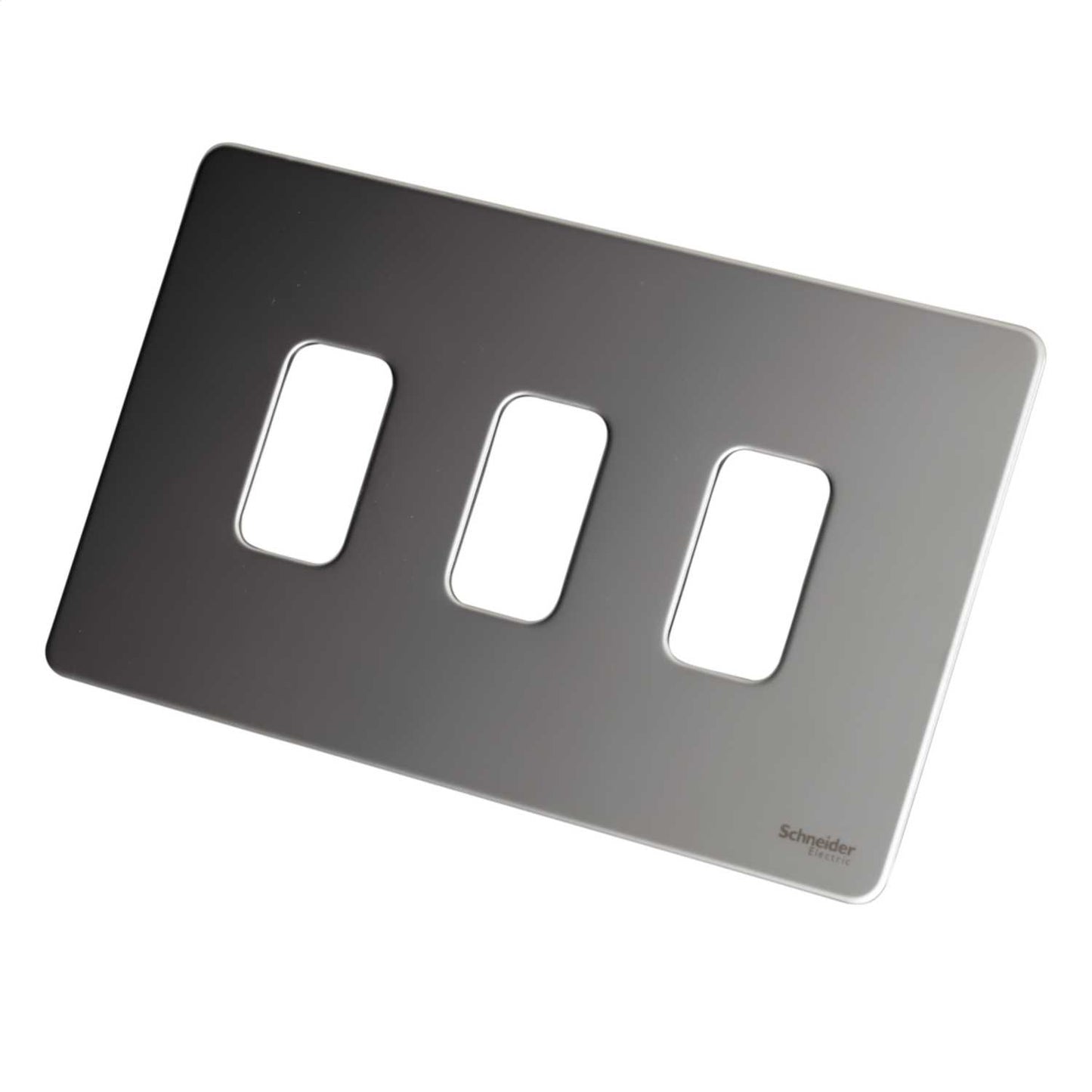 Schneider GET Ultimate 3 Gang Screwless Grid Front Plate Mirror Steel