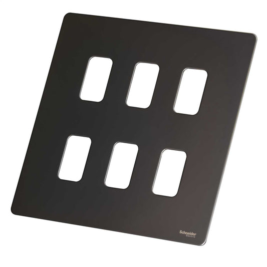 Schneider GET Ultimate 6 Gang Screwless Grid Front Plate Black Nickel