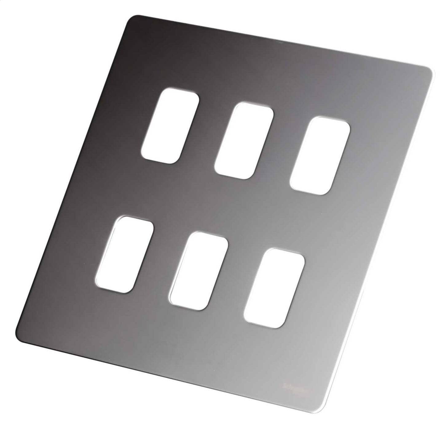 Schneider GET Ultimate 6 Gang Screwless Grid Front Plate Mirror Steel