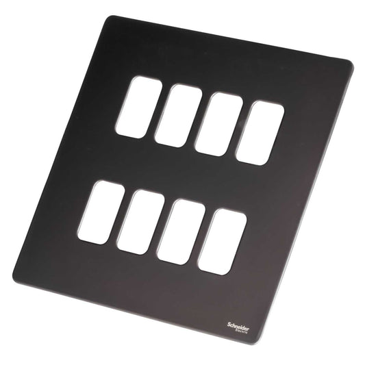 Schneider GET Ultimate 8 Gang Screwless Grid Front Plate Black Nickel