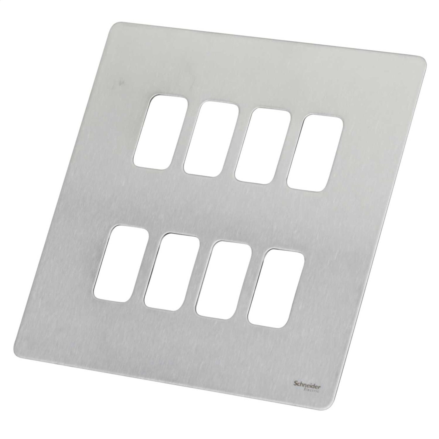 Schneider GET Ultimate 8 Gang Screwless Grid Front Plate Stainless Steel