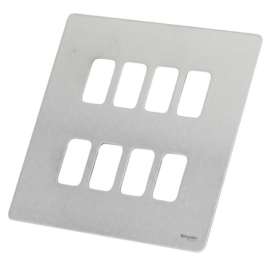 Schneider GET Ultimate 8 Gang Screwless Grid Front Plate Stainless Steel