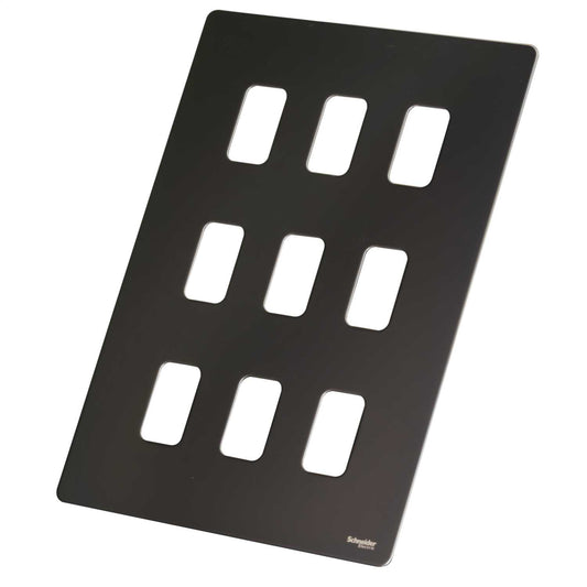 Schneider GET Ultimate 9 Gang Screwless Grid Front Plate Black Nickel