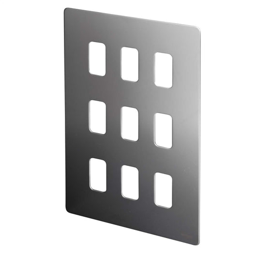 Schneider GET Ultimate 9 Gang Screwless Grid Front Plate Mirror Steel
