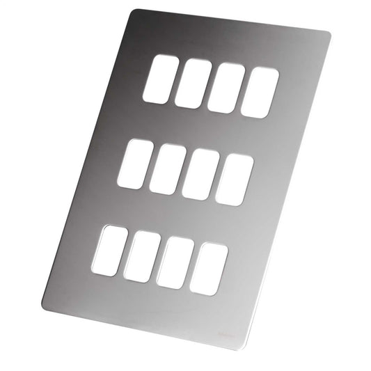 Schneider GET Ultimate 12 Gang Screwless Grid Front Plate Mirror Steel