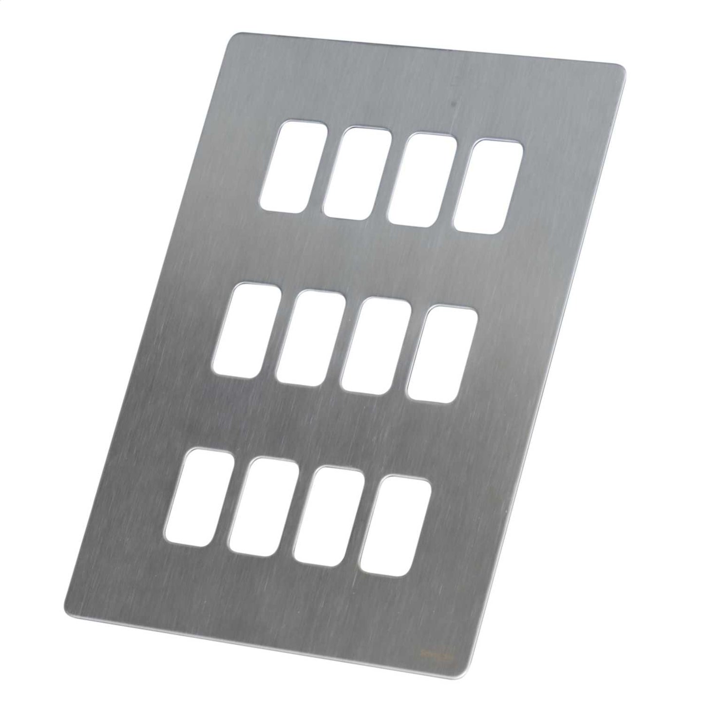 Schneider GET Ultimate 12 Gang Screwless Grid Front Plate Stainless Steel