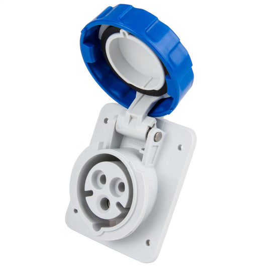 Gewiss 16A 2P+E 230V Panel Mounted Angled Socket IP67