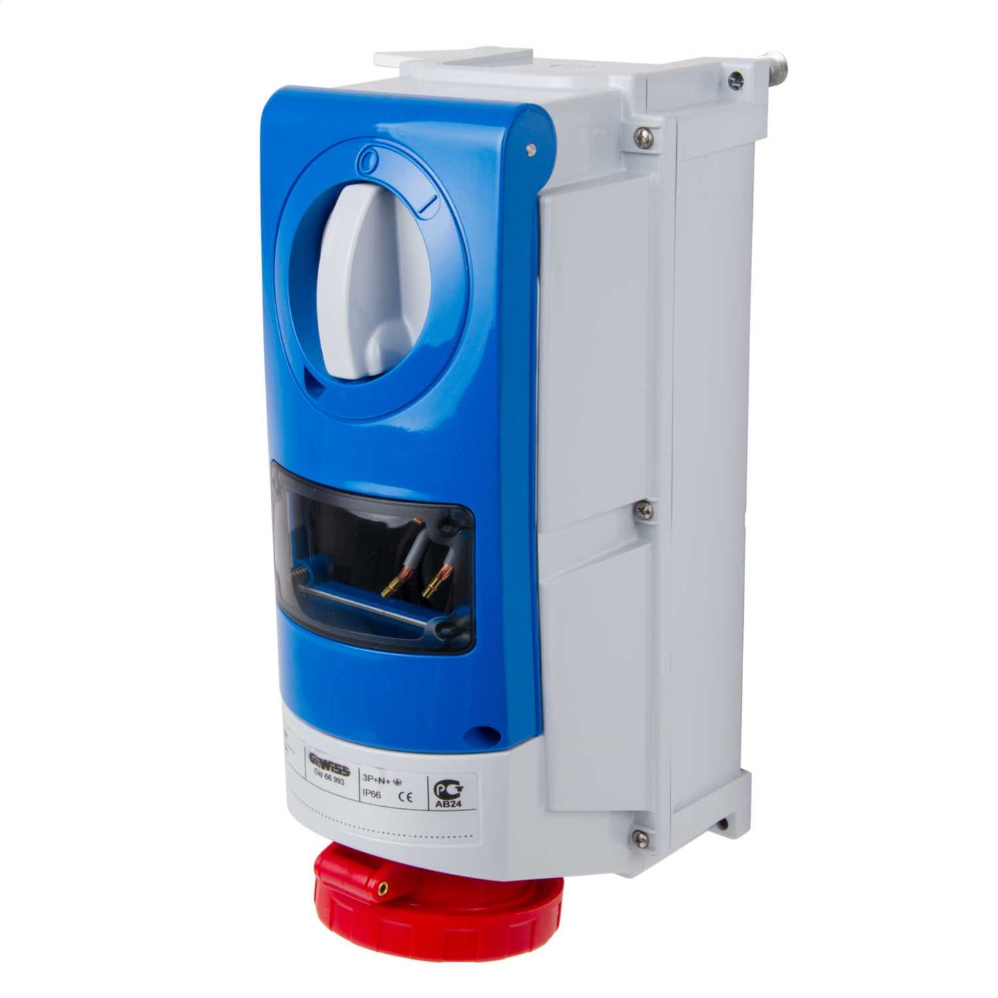 Gewiss 32A 3P+N+E 415V Interlocked Switched Socket with RCD Compartment IP66