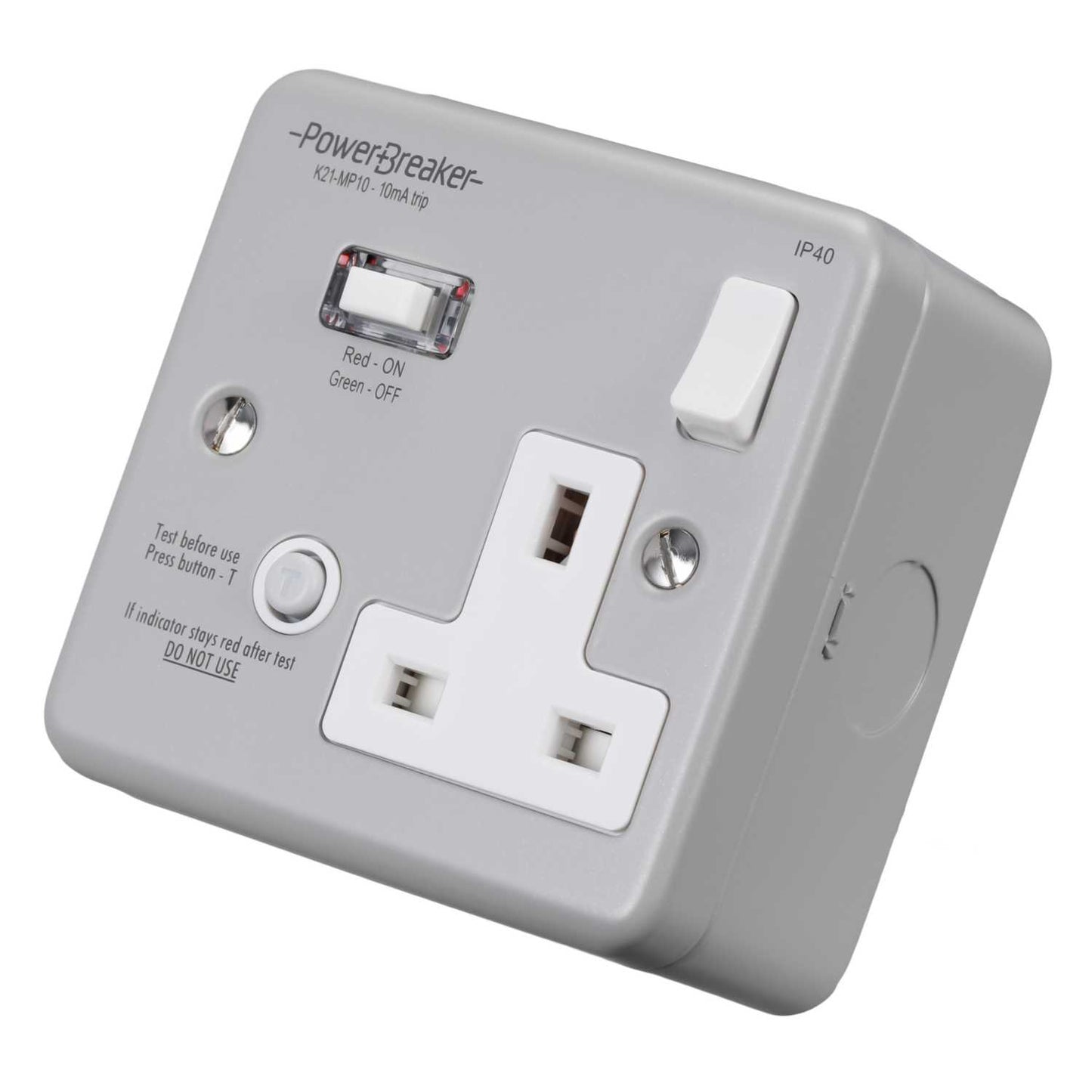 PowerBreaker 13A 1 Gang 10mA RCD Type A Passive Metal Clad Socket