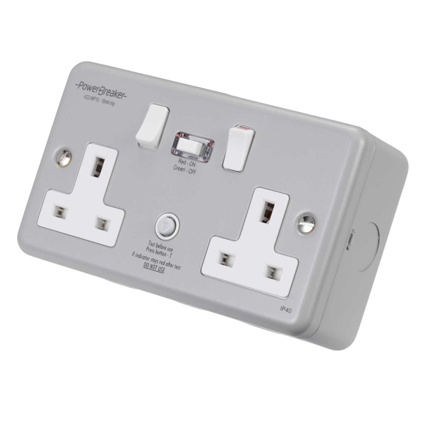 PowerBreaker 13A 2 Gang 10mA RCD Type A Passive Metal Clad Socket