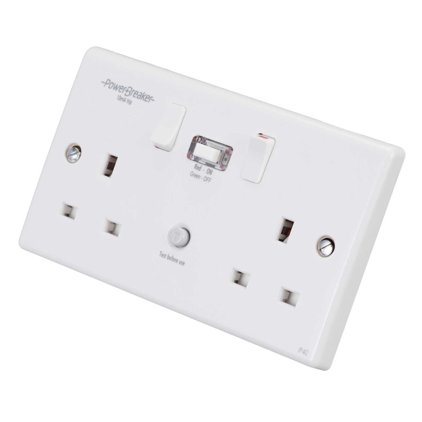 PowerBreaker 13A 2 Gang 10mA Type A Passive RCD Socket