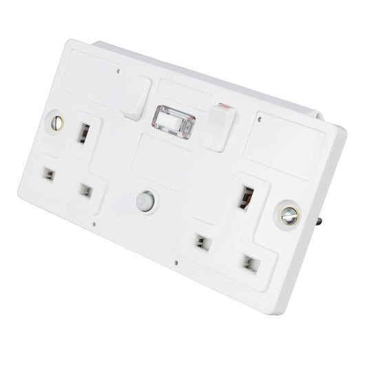 PowerBreaker 13A 2 Gang 30mA Type A RCD Panel Mounted Socket White