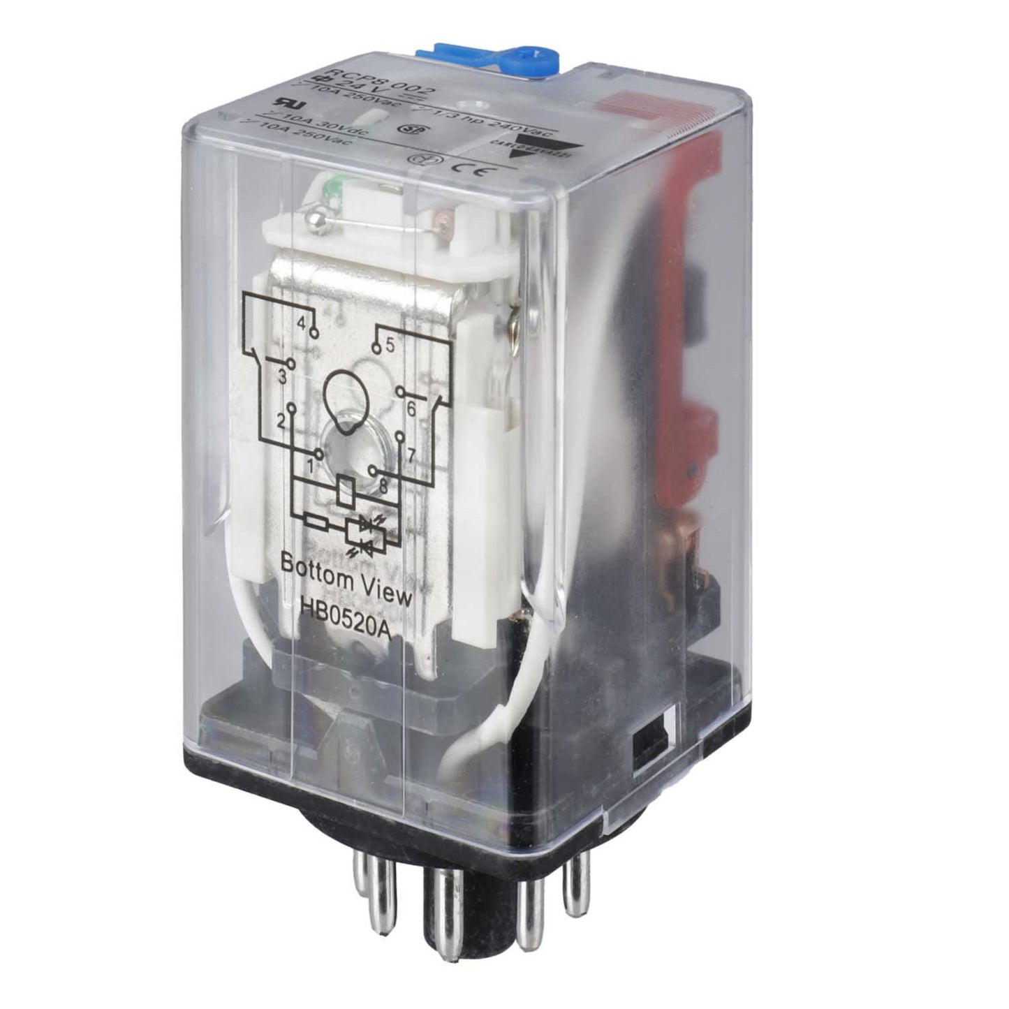 Greenbrook 8 Pin 24V DC 10A 2 Pole Changeover Plug In Relay