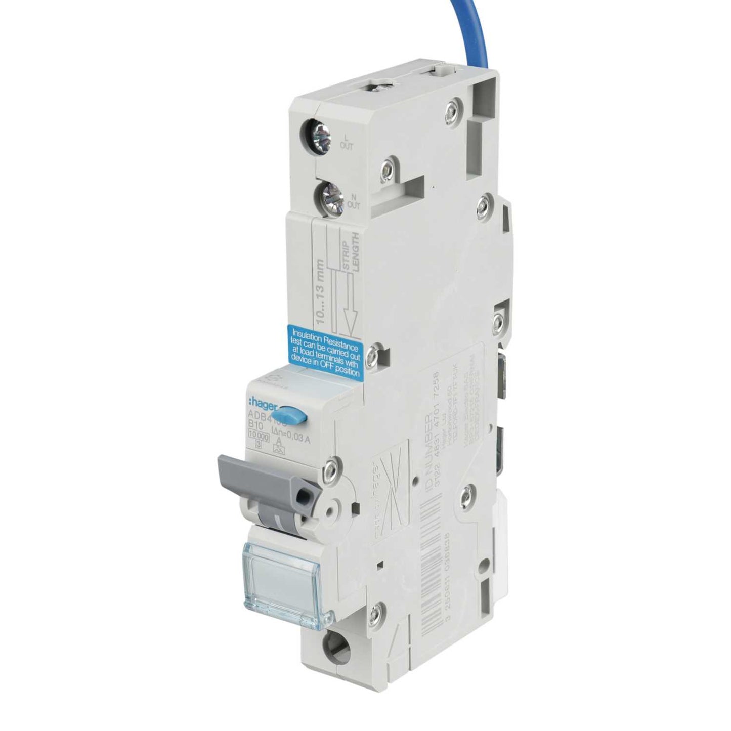 Hager 10A Single Pole 1 Module B Curve 10kA 30mA Type A Rcbo