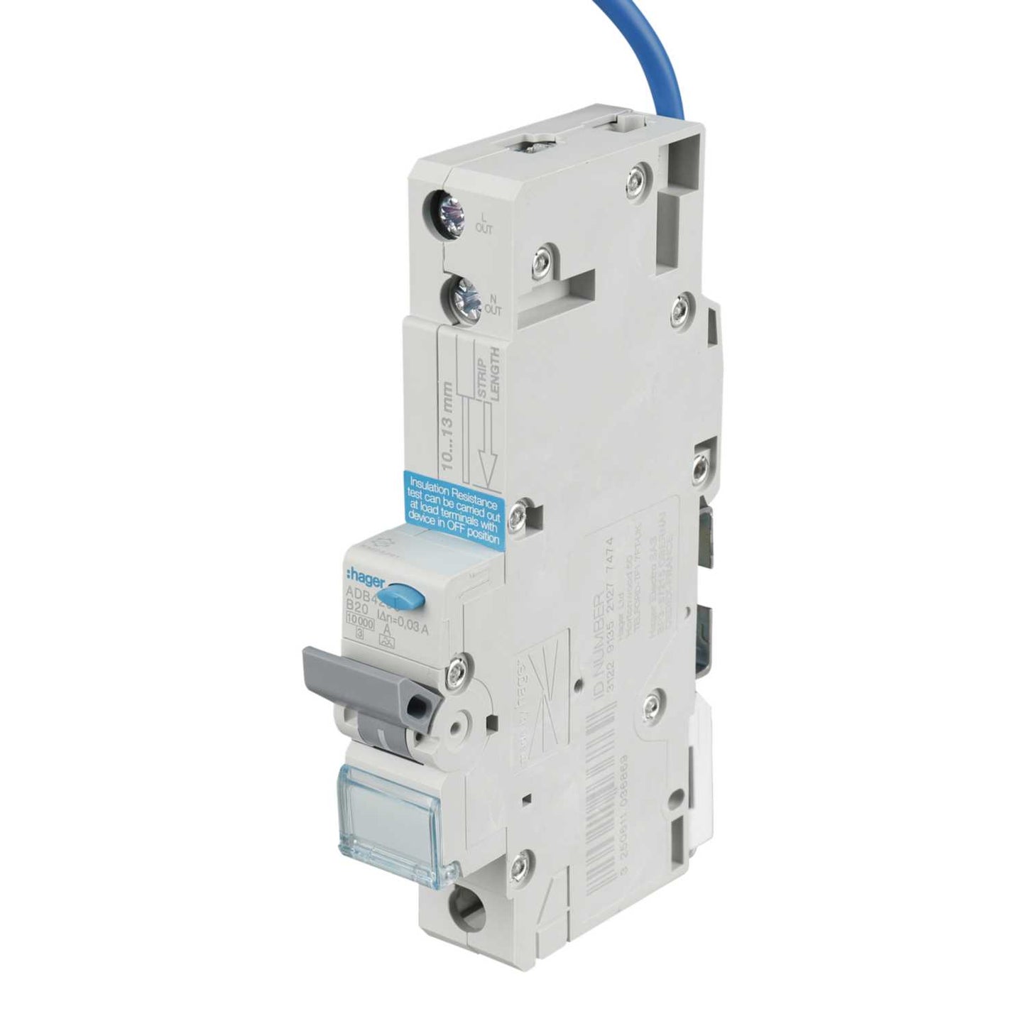 Hager 20A Single Pole 1 Module B Curve 10kA 30mA Type A Rcbo