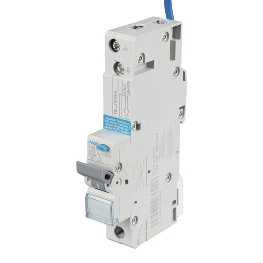 Hager 40A Single Pole 1 Module B Curve 10kA 30mA Type A Rcbo