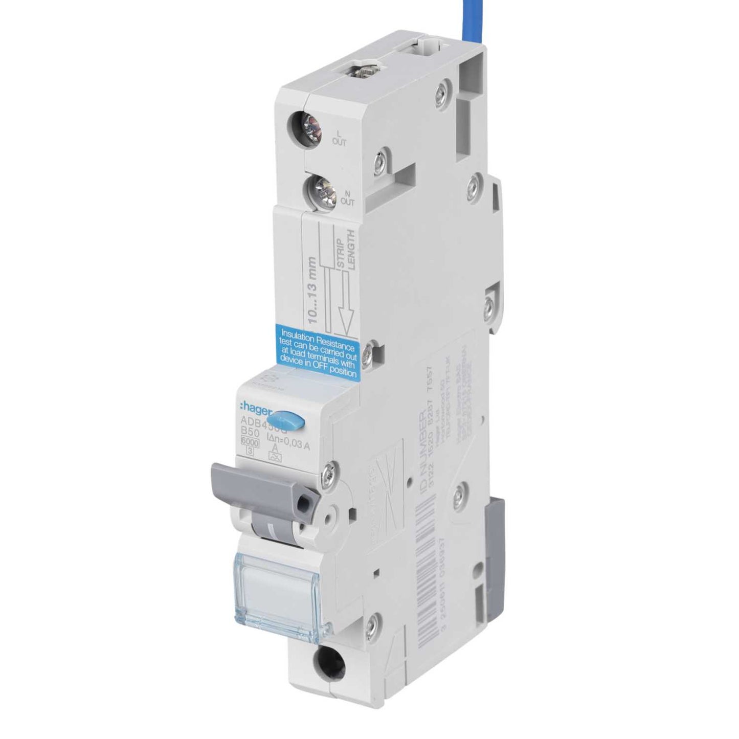 Hager 50A Single Pole 1 Module B Curve 6kA 30mA Type A Rcbo